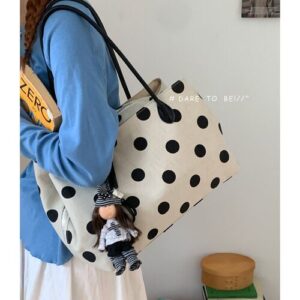 Large Polka Dot Canvas Tote Bag – Casual Shoulder Bag for Women