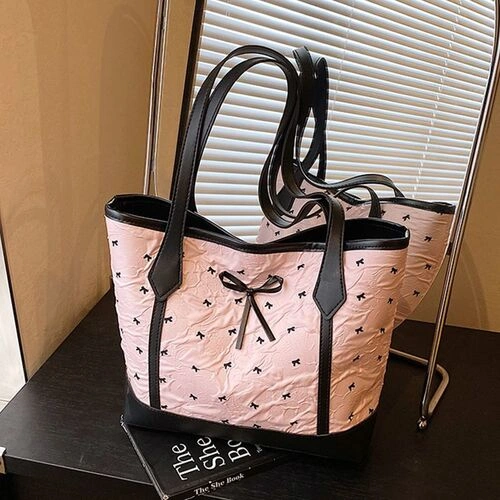 Bow Accent Block Tote Bag - Image 5