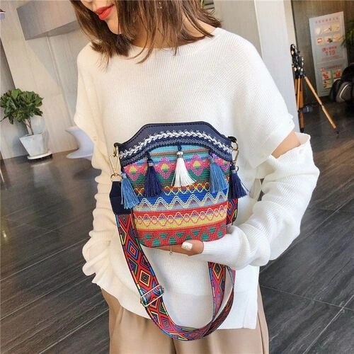 Bohemian Crossbody Tassel Bucket Bag - Image 2