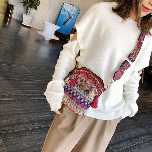 Bohemian Crossbody Tassel Bucket Bag - Image 6
