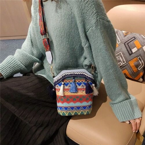 Bohemian Crossbody Tassel Bucket Bag - Image 4