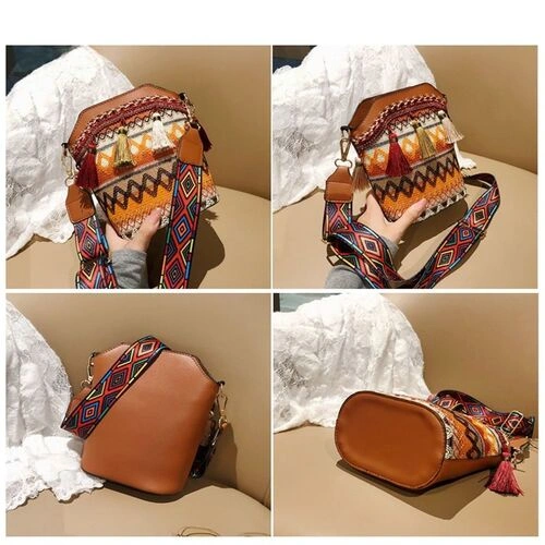Bohemian Crossbody Tassel Bucket Bag - Image 7