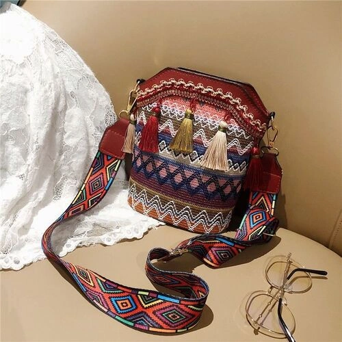 Bohemian Crossbody Tassel Bucket Bag - Image 3