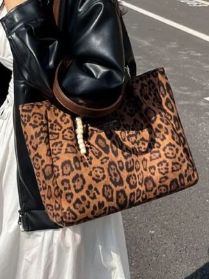 Leopard Print Suede Tote Bag