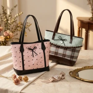 Bow Accent Block Tote Bag